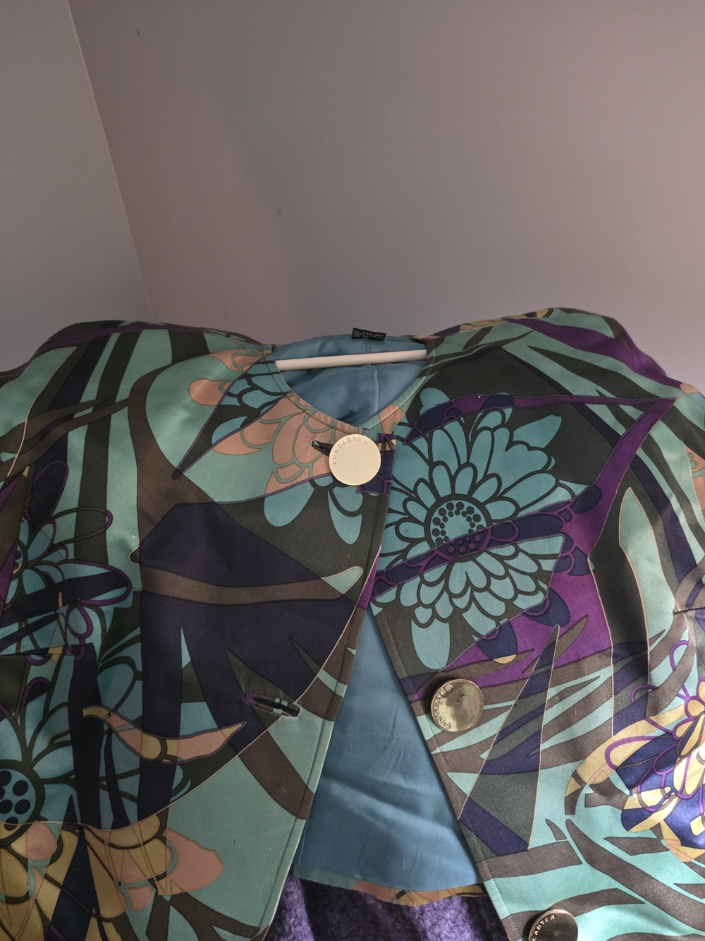 Doncaster Floral Satin Blazer in Teal and Purple